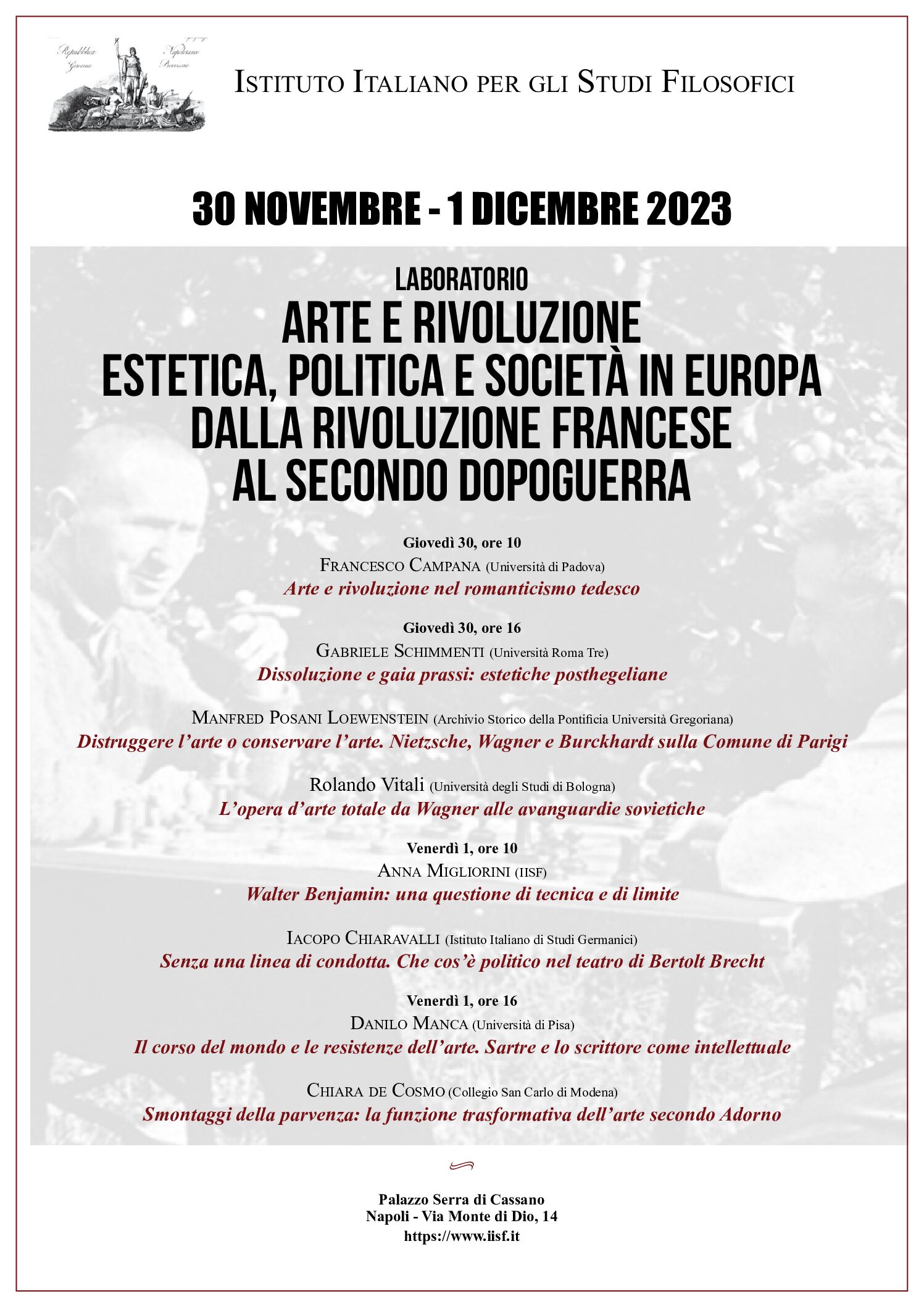 Arte e rivoluzione. Estetica, politica e società in Europa dalla Rivoluzione francese al secondo dopoguerra (Nov. 30-Dec. 1, 2023, Napoli)